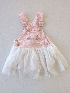 OshKosh B'gosh Pink Embroidered Bunny Tulle Overall Dress